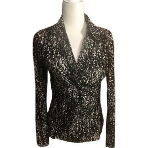 Nicole Miller Black & Gray & White V Neck Long Sleeve Shirt Size Small